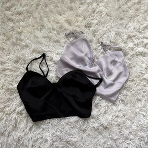 Garage Black and Lavender Satin Crop Tops